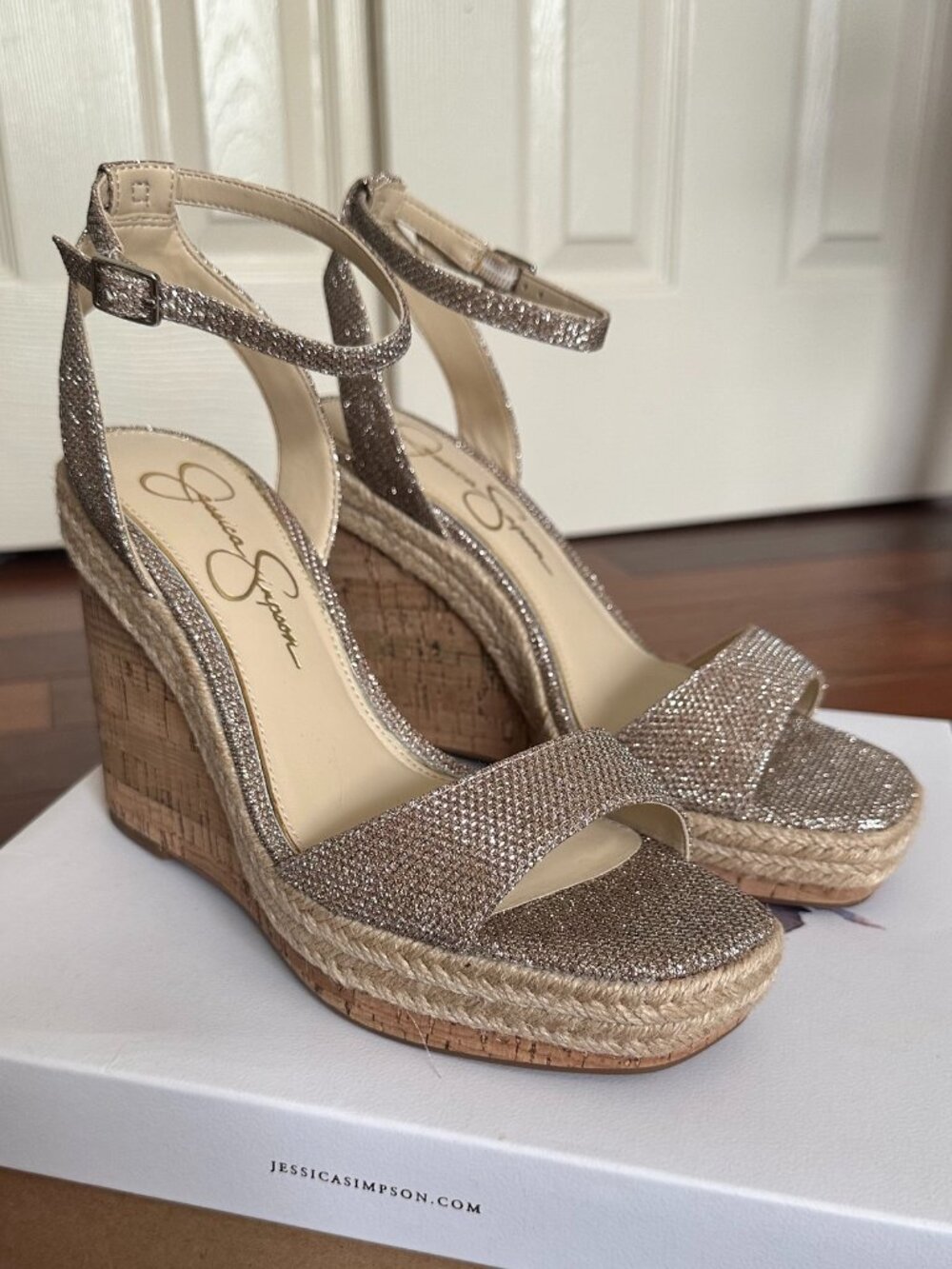 Jessica Simpson NEW Gold Sparkle Mesh Wedges – Women’s 8.5M – NWOT